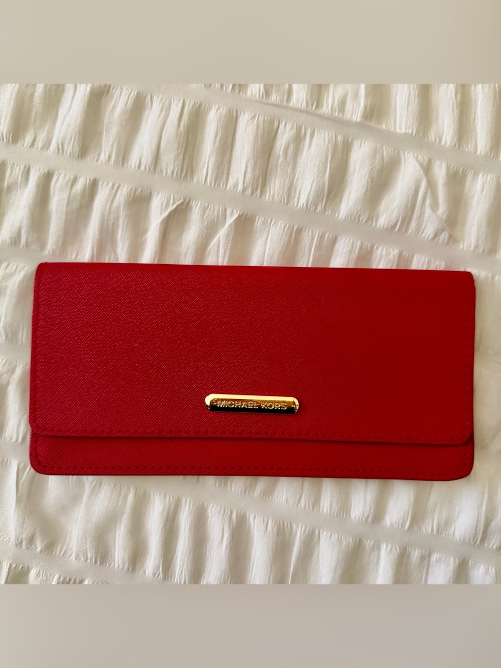 Michael Kors Red Saffiano Continental Wallet with Gold Logo